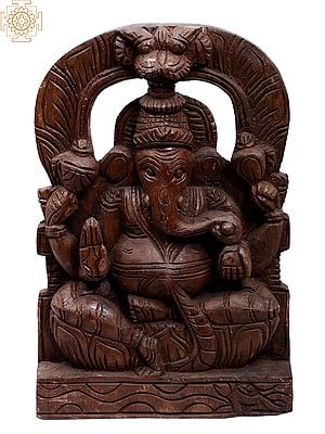 12" Wooden Sitting Lord Ganapati