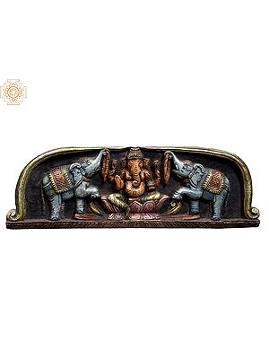 24" Wooden Chaturbhuja Gaja Ganesha Panel