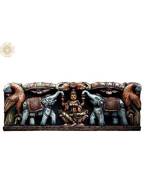 24" Wooden Gaja Lakshmi - A Form of Ashta Lakshmi Wall Panel