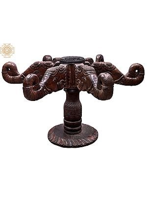 49" Large Wooden Table Bottom in Elephant Design