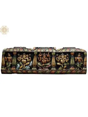 Wooden Ganesha Wall Panel: Multiple Divine Representations - 36 Inch