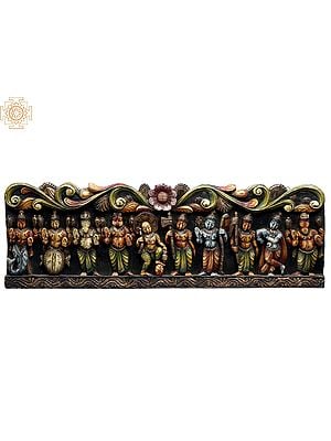 36" Large Wooden Dashavatara of Lord Vishnu Wall Panel