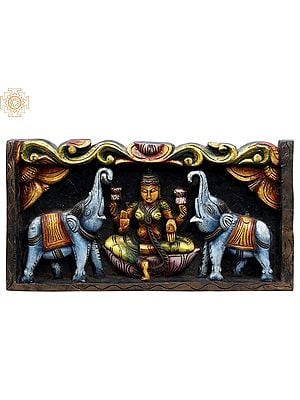 23" Wooden Gaja Lakshmi Wall Panel