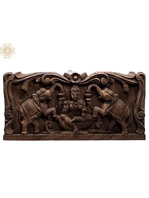 25" Wooden Gaja Lakshmi Wall Panel