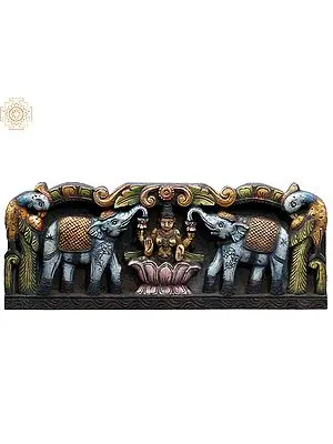 24" Peacock Framed Gajalakshmi in Wooden Wall Panel