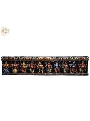 41" Large Wooden Colorful Dashavatara of Lord Vishnu Wall Panel