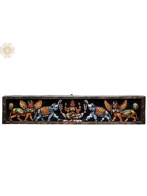 44" Gaja Lakshmi with Kamadhenu Large Wooden Wall Panel