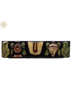 24" Wooden Chakra, Tila and Conch (Vaishnava Symbols) Wall Panel