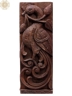 15" Wooden Peacock | Wooden Statues & Wall Panels