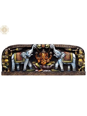 23" Wooden Colorful Gaja Ganapati Panel