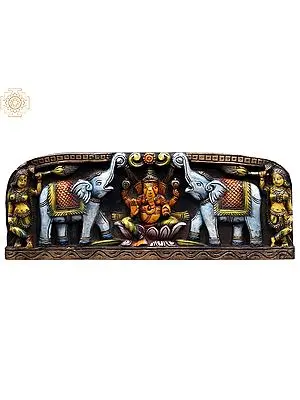23" Colorful Gaja Ganapati Wooden Panel