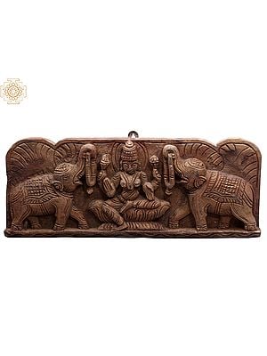 20" Wooden Gaja Lakshmi Wall Panel