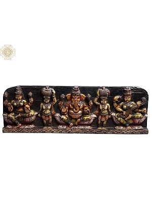 24" Lakshmi, Ganesha & Saraswati Wooden Panel