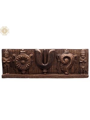 24" Wooden Chakra, Tilak & Conch with Garuda and Hanuman Panel
