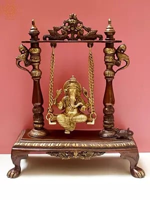 11" Brass Lord Ganesha Statue on A Swing