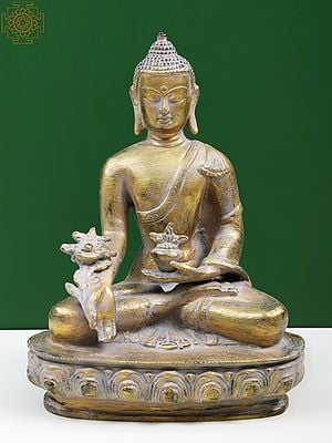 9" The Medicine Buddha (Tibetan Buddhist Deity) In Brass | Handmade