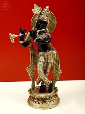 11" Lord Krishna Playing Flute In Brass