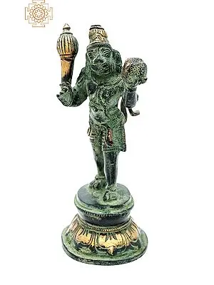 7" Lord Hanuman Carrying Sanjeevani Mountain In Brass | Handmade | Made In India