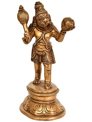 7" Lord Hanuman Brass Idol Carrying Sanjeevani Mountain | Handmade