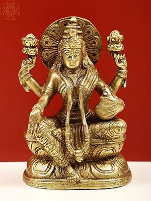 6" Four Armed Goddess Lakshmi with Wealth Pot In Brass