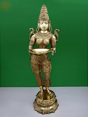 45" Deeplakshmi - Goddess of Prosperity and Abundance In Brass | Handmade