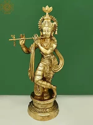 35" Large Size Lord Krishna Brass Idol Playing Flute