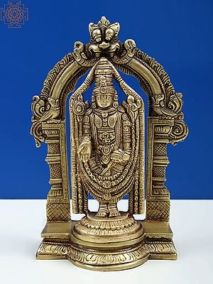 7" Small Lord Venkateshvara as Balaji at Tirupati Brass Sculpture