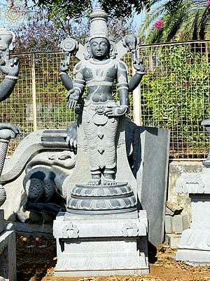 88" Large Bhagawan Vishnu Granite Sculpture (Perumal) | Shipped by Sea Overseas