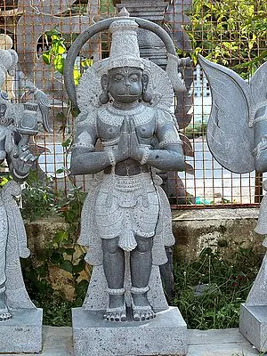 Monumental Stone Sculpture: Hanuman in Namaskar Pose (62")