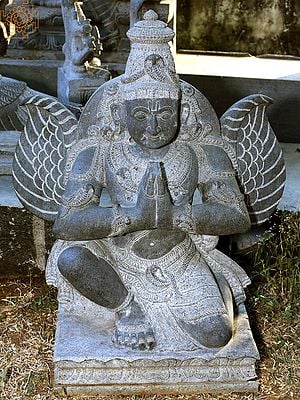 36" Large Garuda Granite Statue (Vahana of Lord Vishnu)