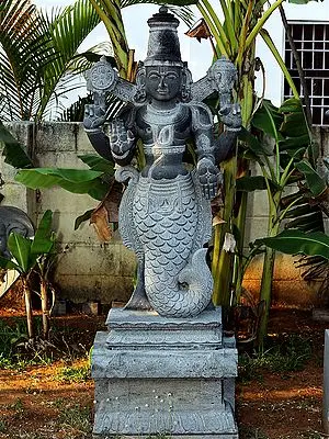 Granite Sculpture: 63" Matsya Avatara of Lord Vishnu