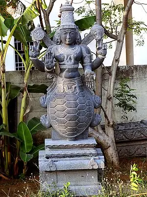 Lord Vishnu's Kurma Avatara: Majestic 80-Inch Granite Sculpture
