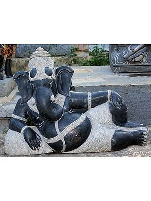 36" Large Reclining Ganesha Granite Stone Statue
