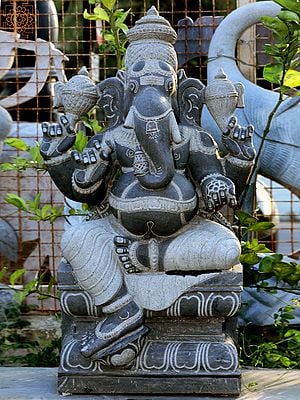 48" Large Four Hands Sitting Lord Ganapati