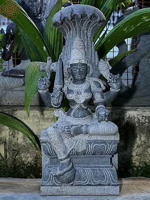 Stone Sculpture: 42" Large Sitting Devi Karumariamman Statue