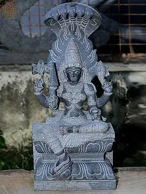 Granite Statue of Goddess Karumariamman, 30 Inches Tall