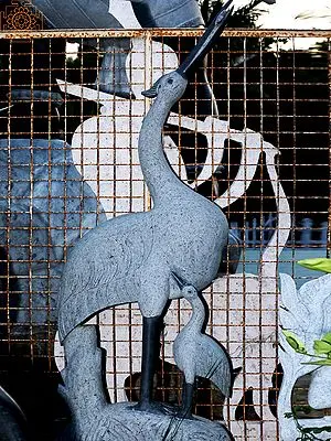 66" Crane Bird with Baby Crane | Large Hard Granite Stone Statue