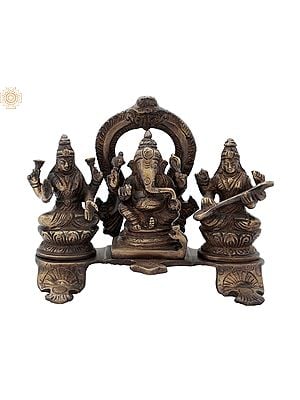 6" Three Auspicious Deities - Lakshmi Ganesha Saraswati In Brass | Handmade | Made In India