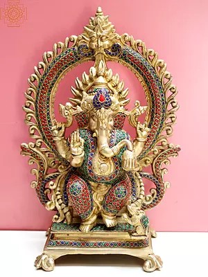 16" Lord Ganesha Seated on Kirtimukha Throne