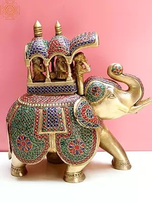 12" Brass Elephant with Inlay work (Ambawadi)