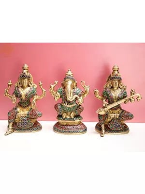 8" Lakshmi-Ganesha-Sarswati