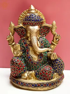 6" Brass Lord Ganesha with Pillow