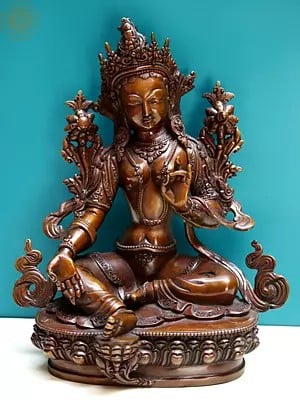 9" Green Tara Idol from Nepal | Nepalese Copper Statute