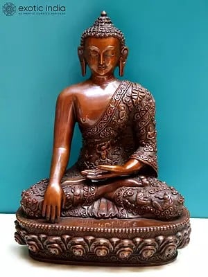 9" Bhumisparsha Mudra Statue from Nepal | Lord Buddha Copper Idol