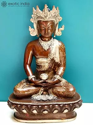 8" Crowned Buddha Idol from Nepal | Nepalese Copper Statue