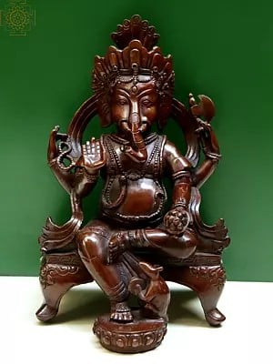 9" Lord Ganesha Seated on Pedestal from Nepal