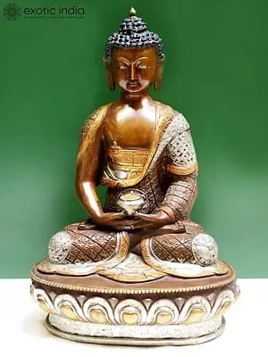 13" Buddha in Dhyana Mudra Idol from Nepal | Nepalese Copper Statue