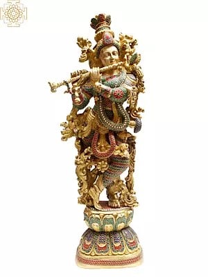 29" Brass Lord Krishna with Inlay Work