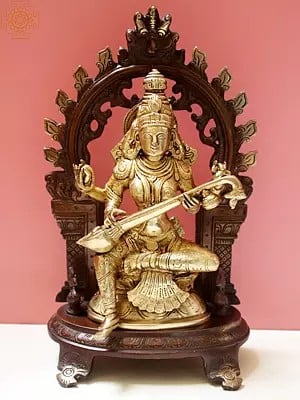 12" Brass Goddess Saraswati Statue