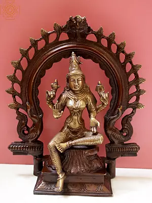 Seated Goddess Lakshmi Brass Sculpture - 10 Inch